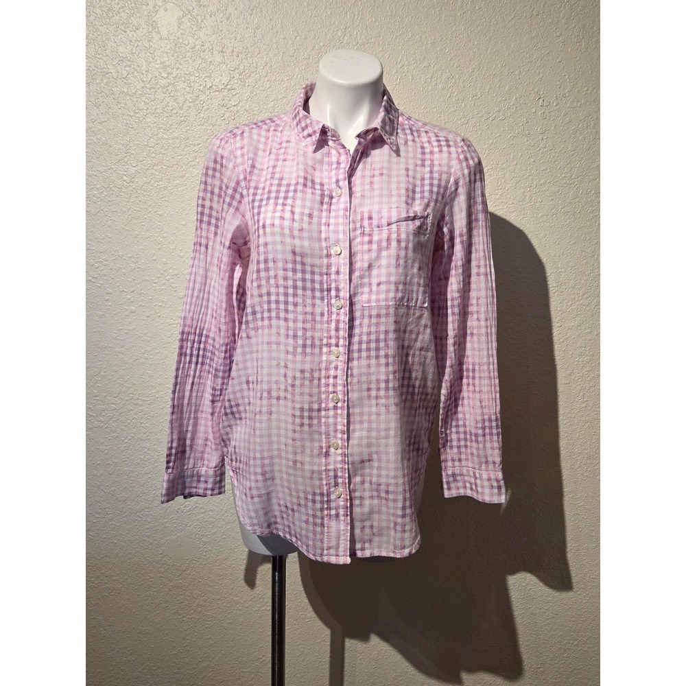 Pilcro‎ Anthropologie Pink Purple Gingham Tie Dye Cotton Button Down Shirt Small